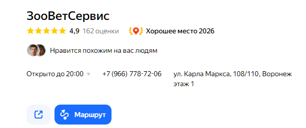 ЗооВетСервис. Вывод ветеринарной клиники в Воронеже на рейтинг 4,9★ с нуля и получение награды «Хорошее место»